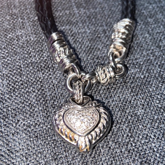 Judith Ripka Sterling Heart CZ Leather Bracelet Magnetic Clasp - Picture 7 of 10